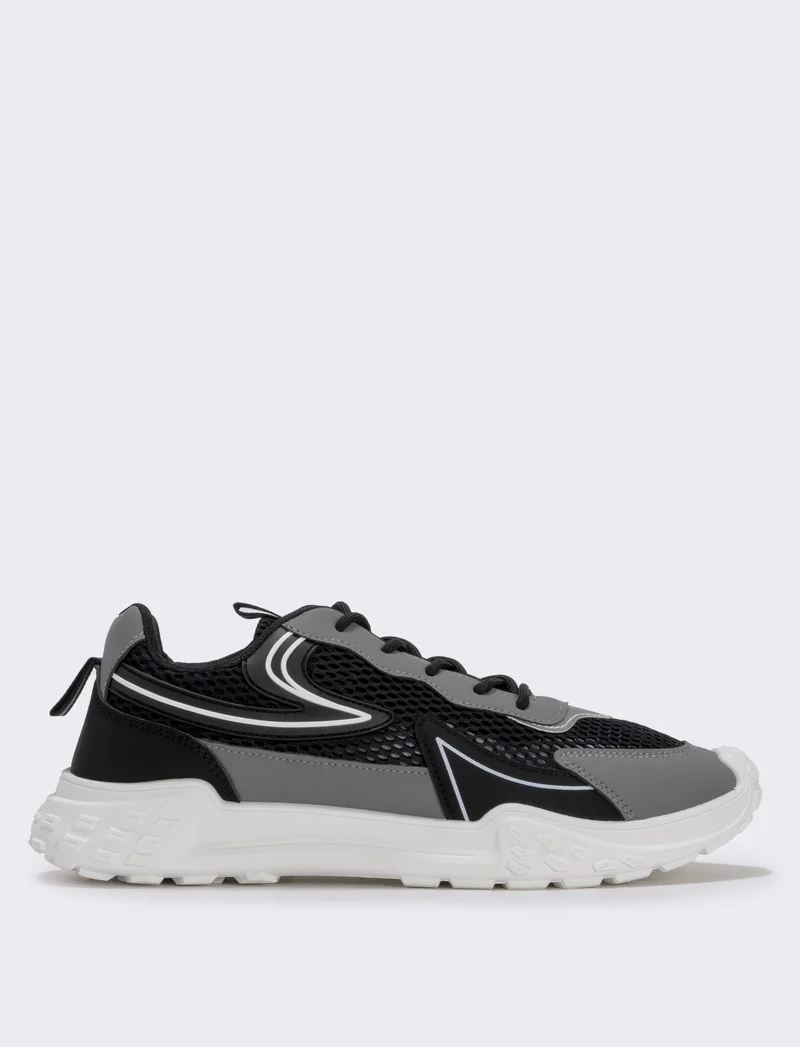 Sneakers da uomo in tessuto nero e track - Nero