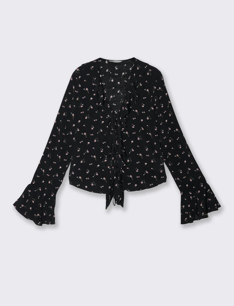 Camicia Stampata con Scollo a V e Rouches - var 1