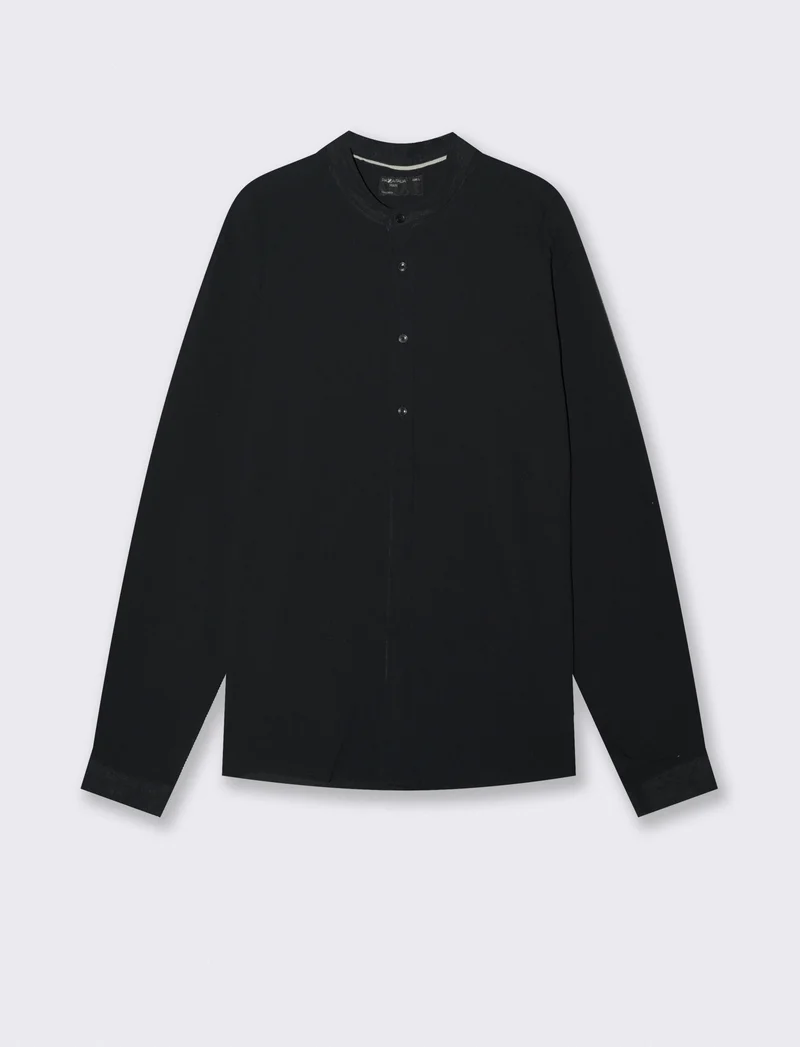 Camicia coreana effetto crepe in cotone - Nero