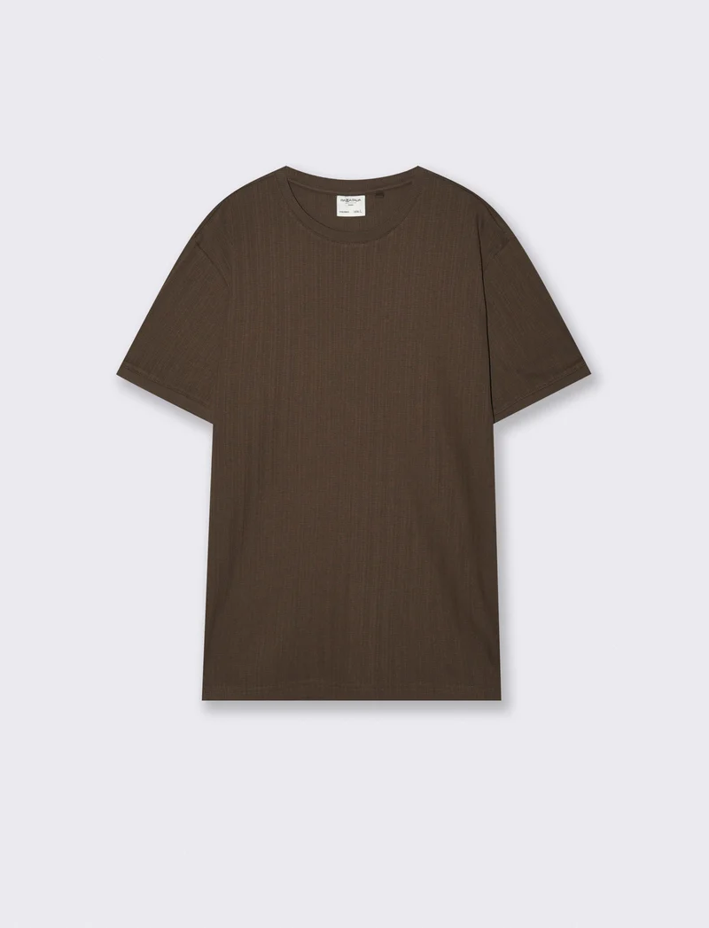 T-shirt girocollo jacquard effetto maglia - Moro