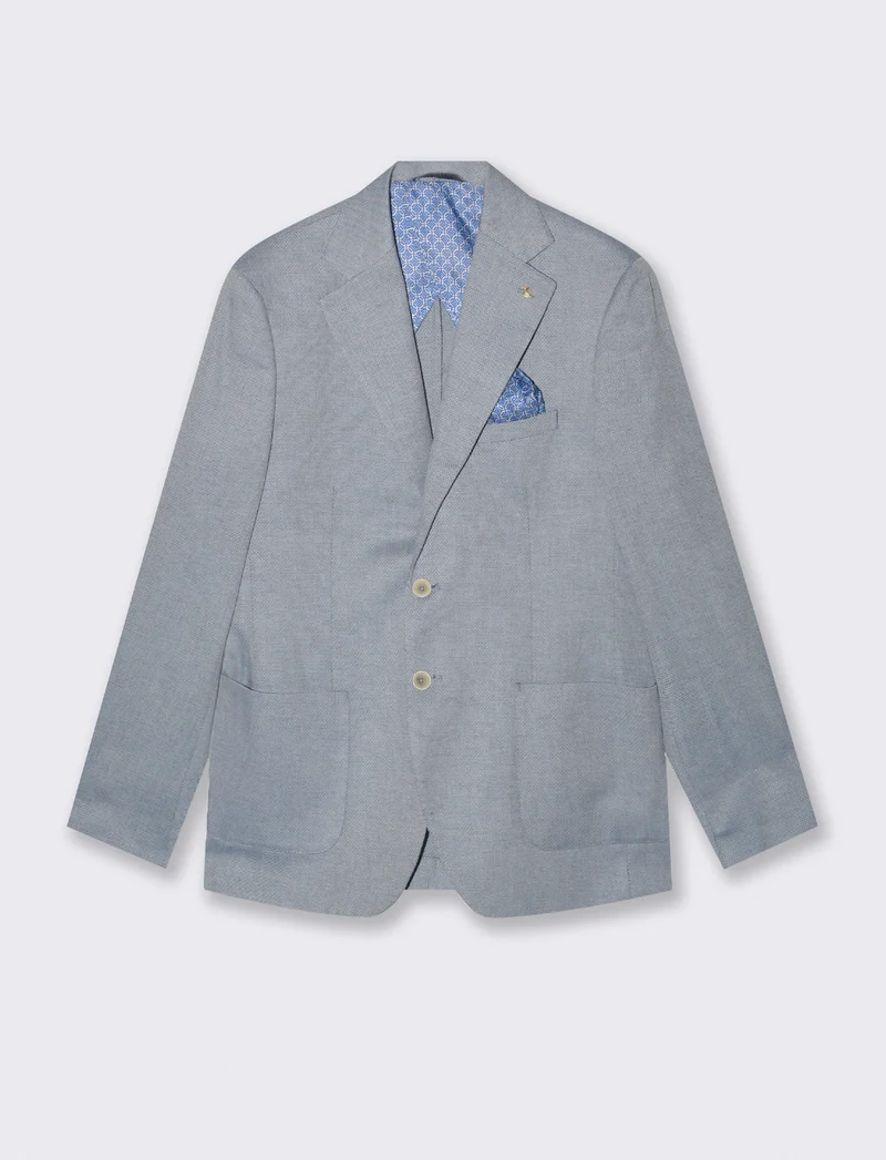 Blazer Oxford con Colletto a Revers - Celeste