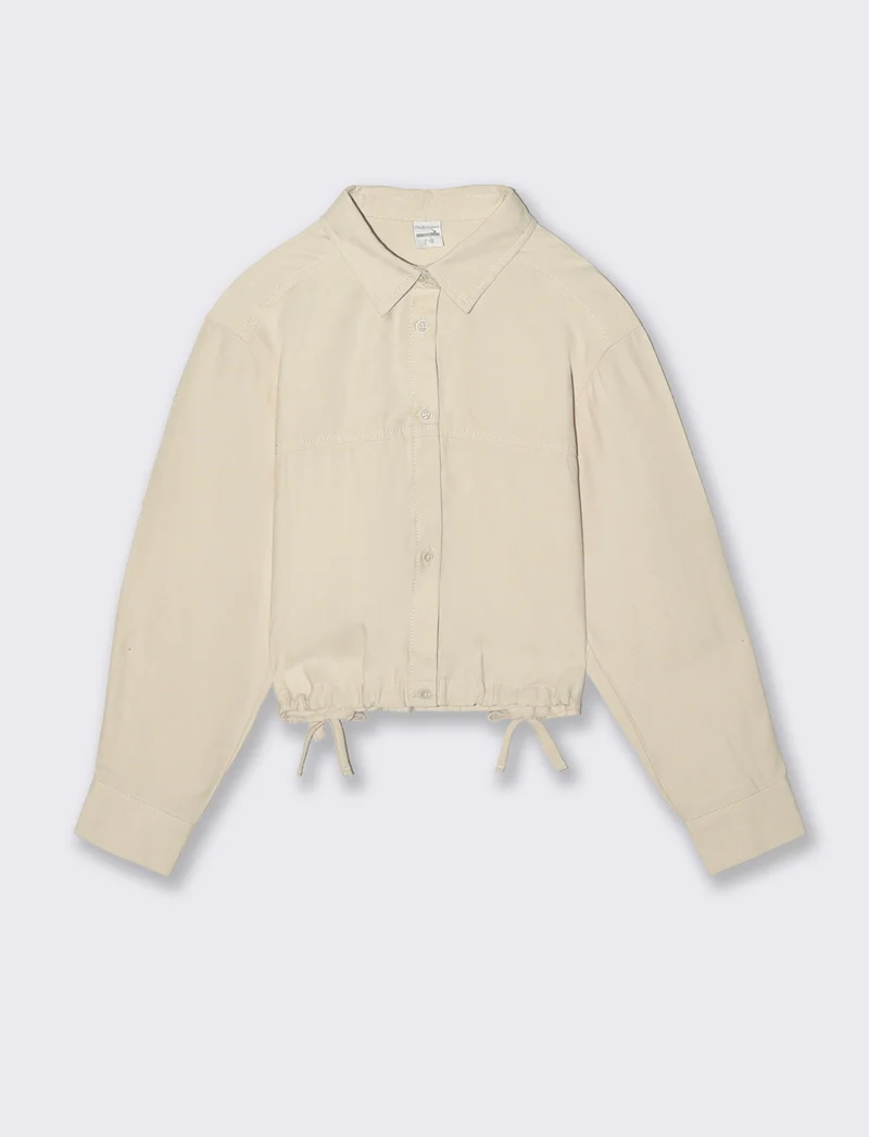 Camicia da bambina con coulisse e fiocchi - Beige