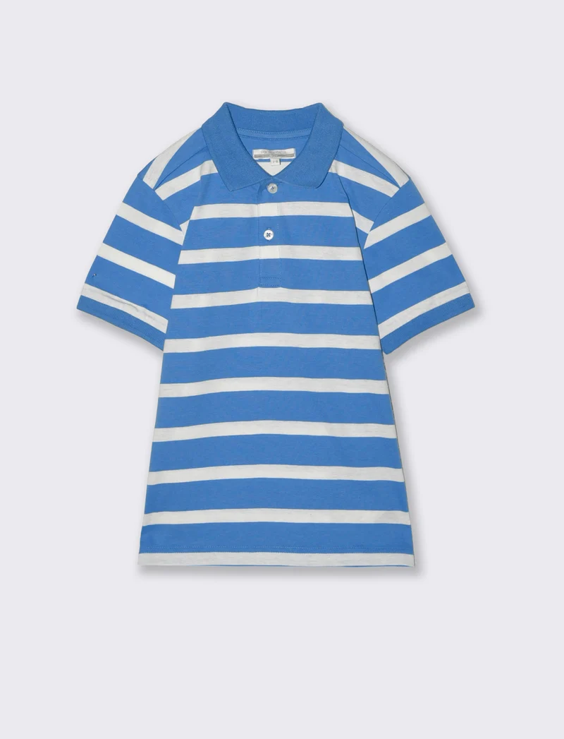Polo mezza manica a righe in cotone - Blu oceano