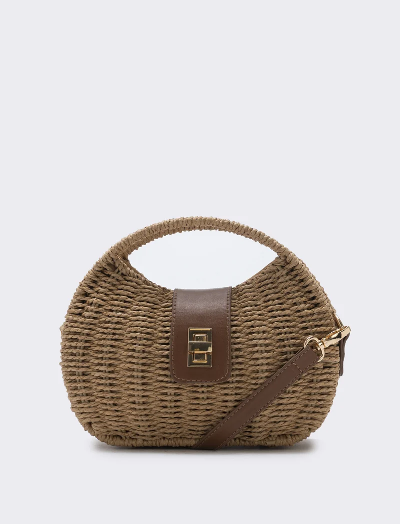 Borsa in paglia rigida con tracolla - Bianco natural