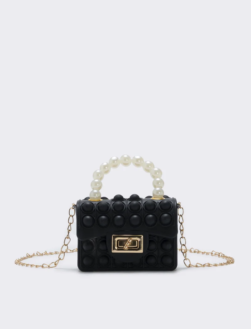 Borsa pop it con manico di perle - Nero