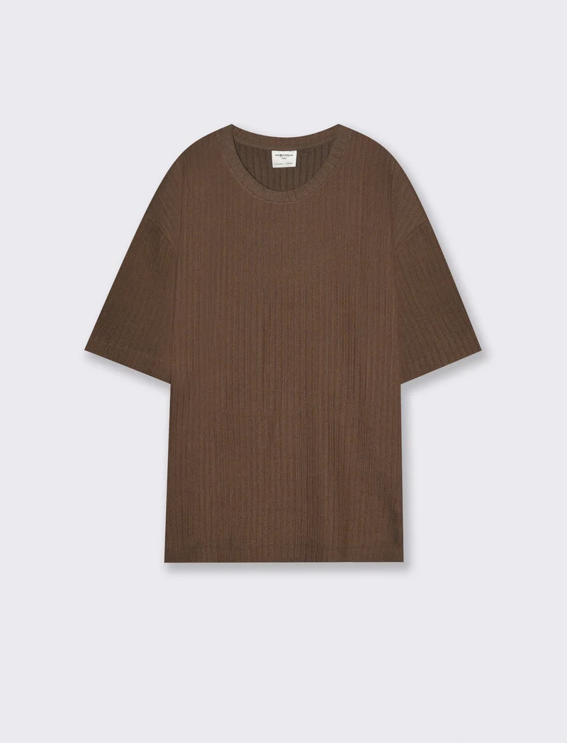 T-shirt jacquard relaxed fit plissettata - Moro
