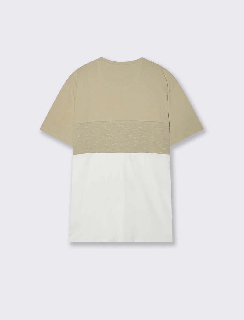T-shirt girocollo con taschino denim - Grigio stone