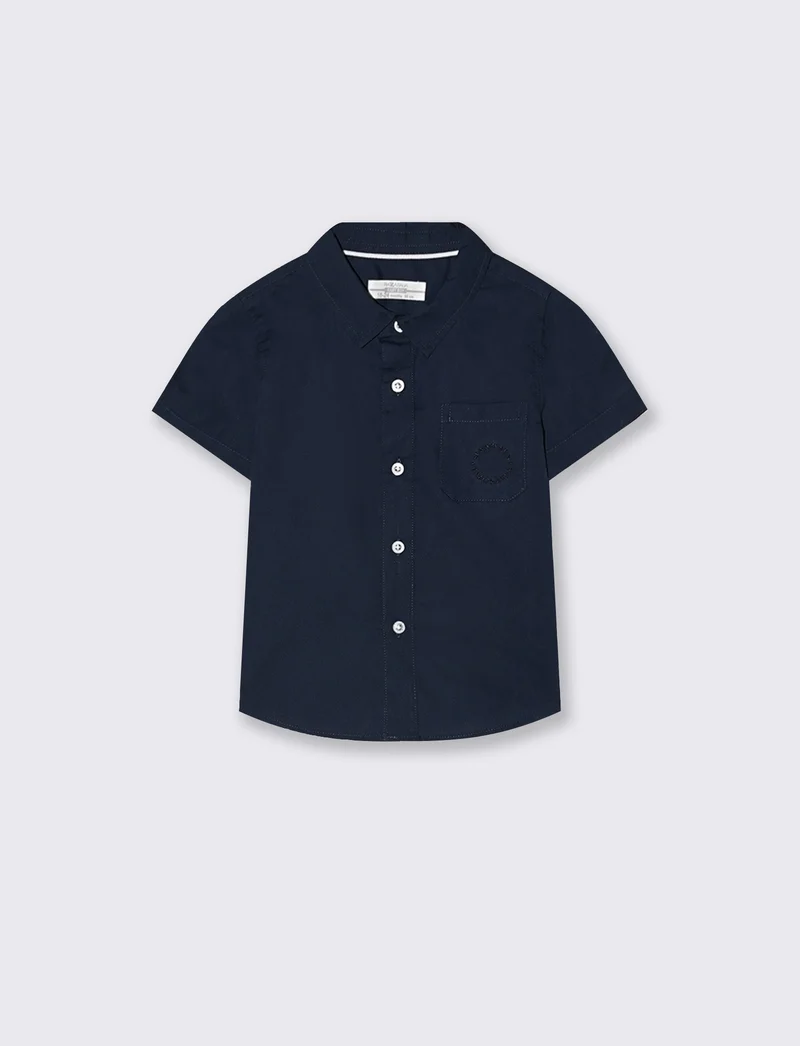 Camicia manica corta con taschino e ricamo - Blu