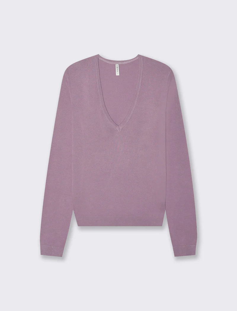 Maglia Manica Lunga Scollo a V - Viola glicine