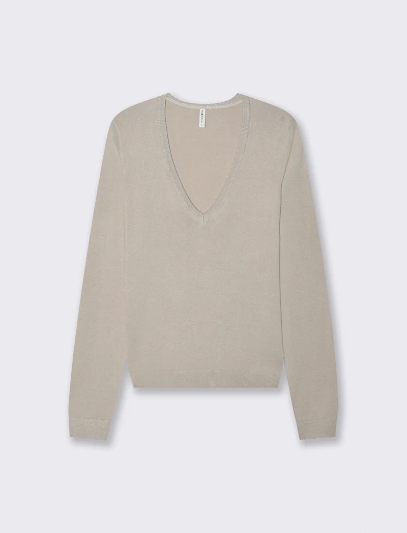 Maglia Manica Lunga Scollo a V - Beige grano