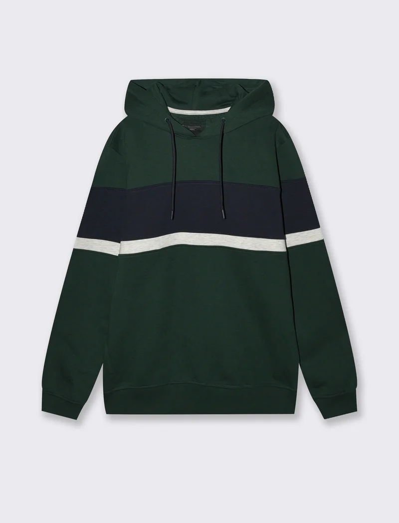 FELPA CON CAPPUCCIO FASCIA CONTRASTO - Verde scuro