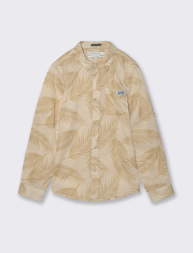 Camicia in cotone con fantasia casual - Beige