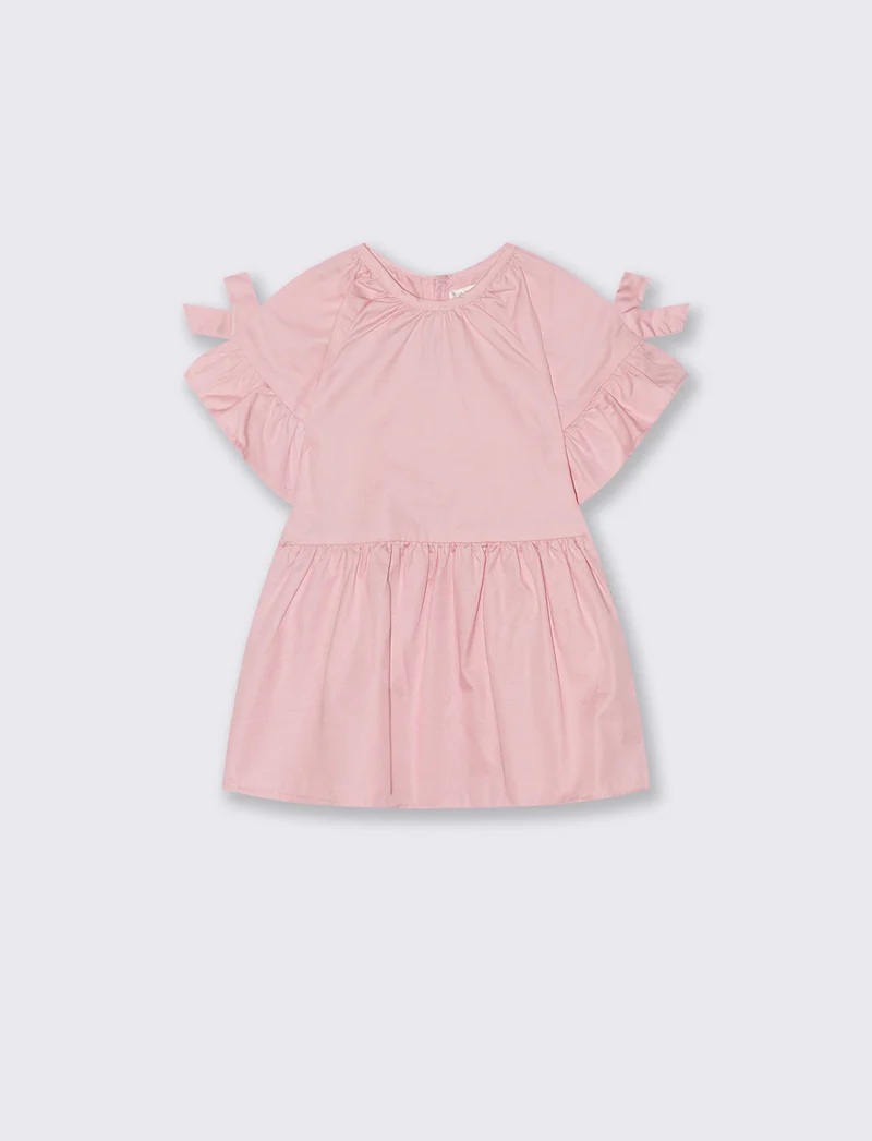 Abito ampio con fiocchi e rouches - Rosa