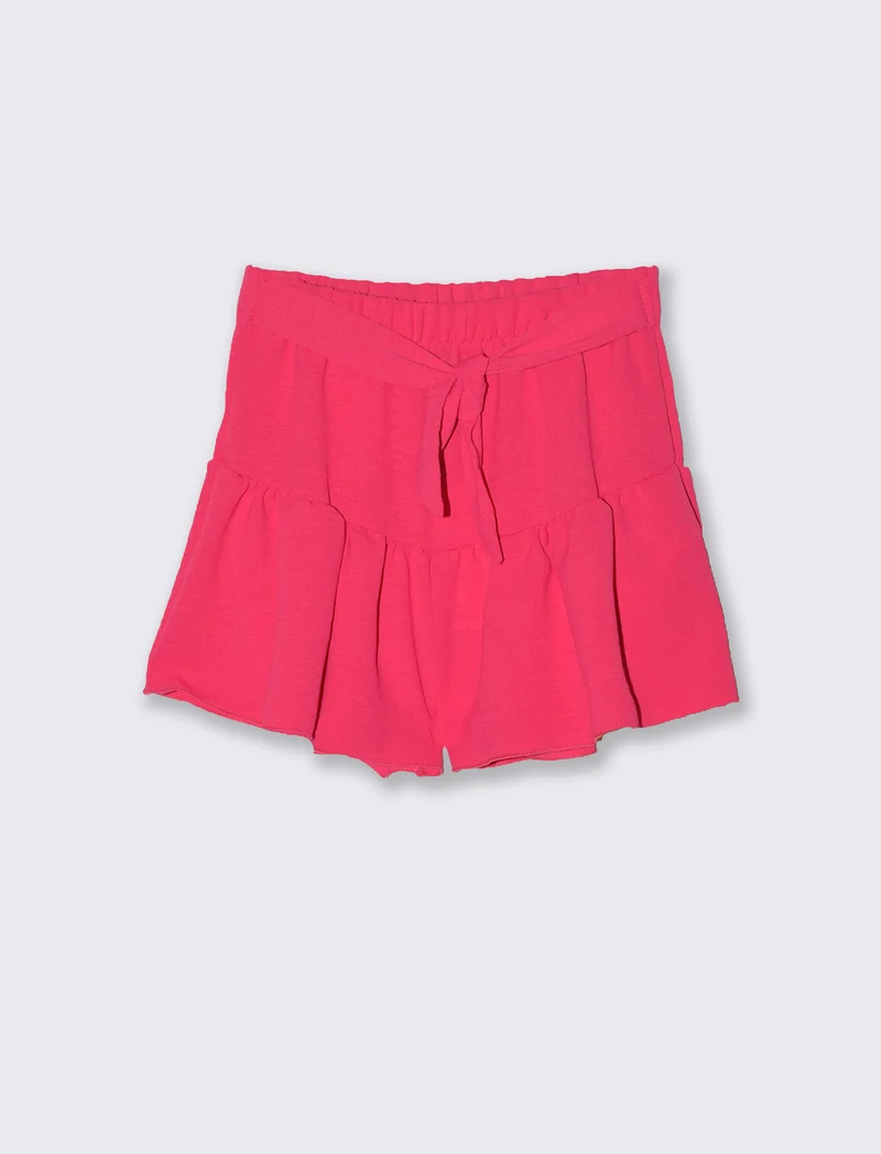 Short con nodo e balze arricciate in tessuto leggero. - Fuxia
