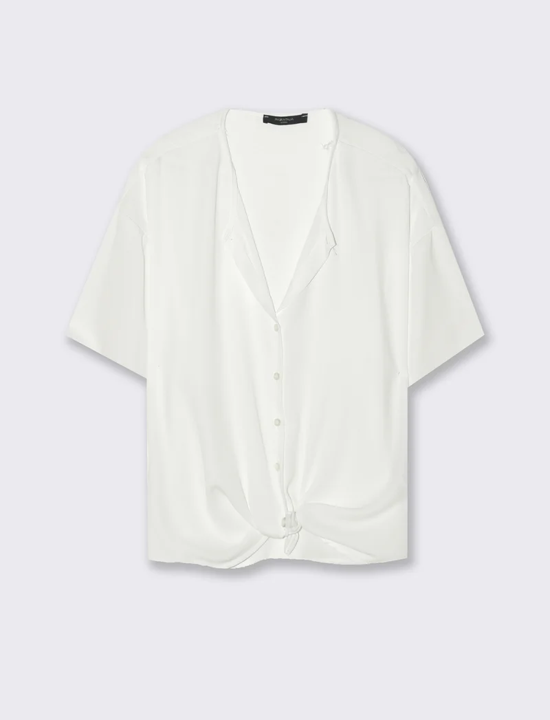 Camicia mezza manica con scollo aperto - Bianco latte