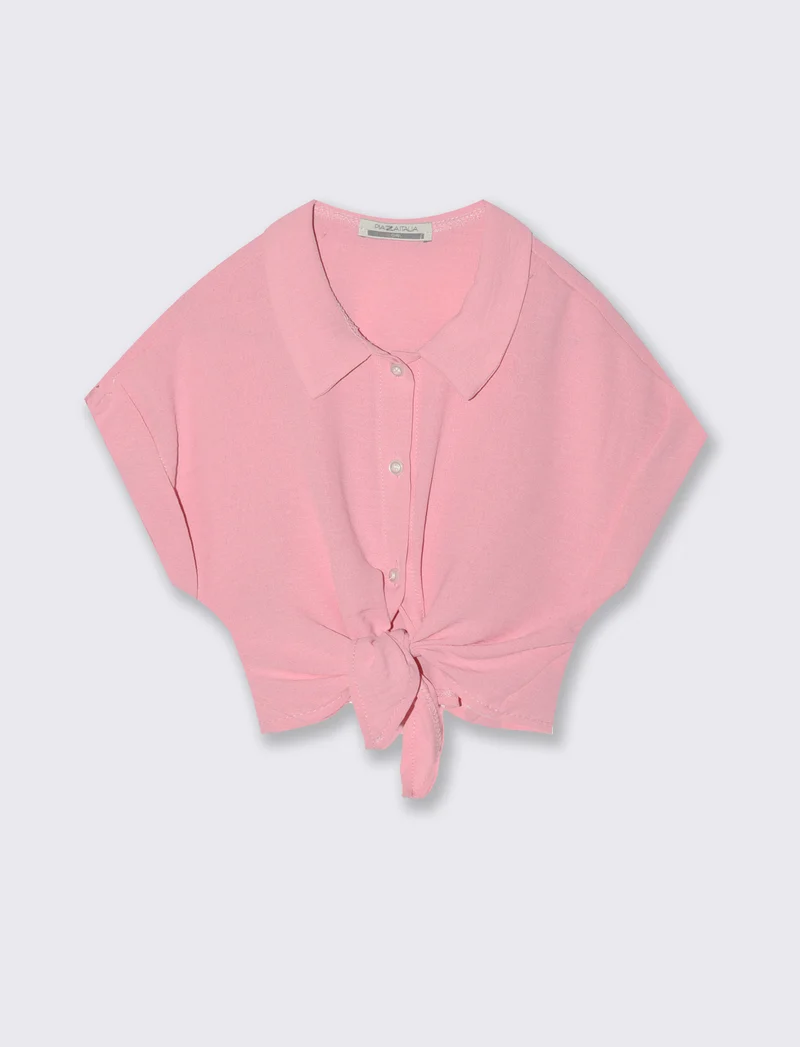Camicia cropped con nodo. - Rosa