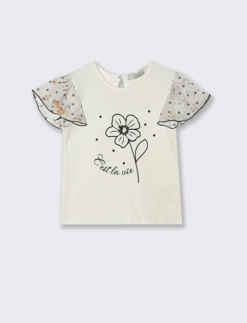 T-shirt da neonata con maniche in tessuto stampato. - Fantasia