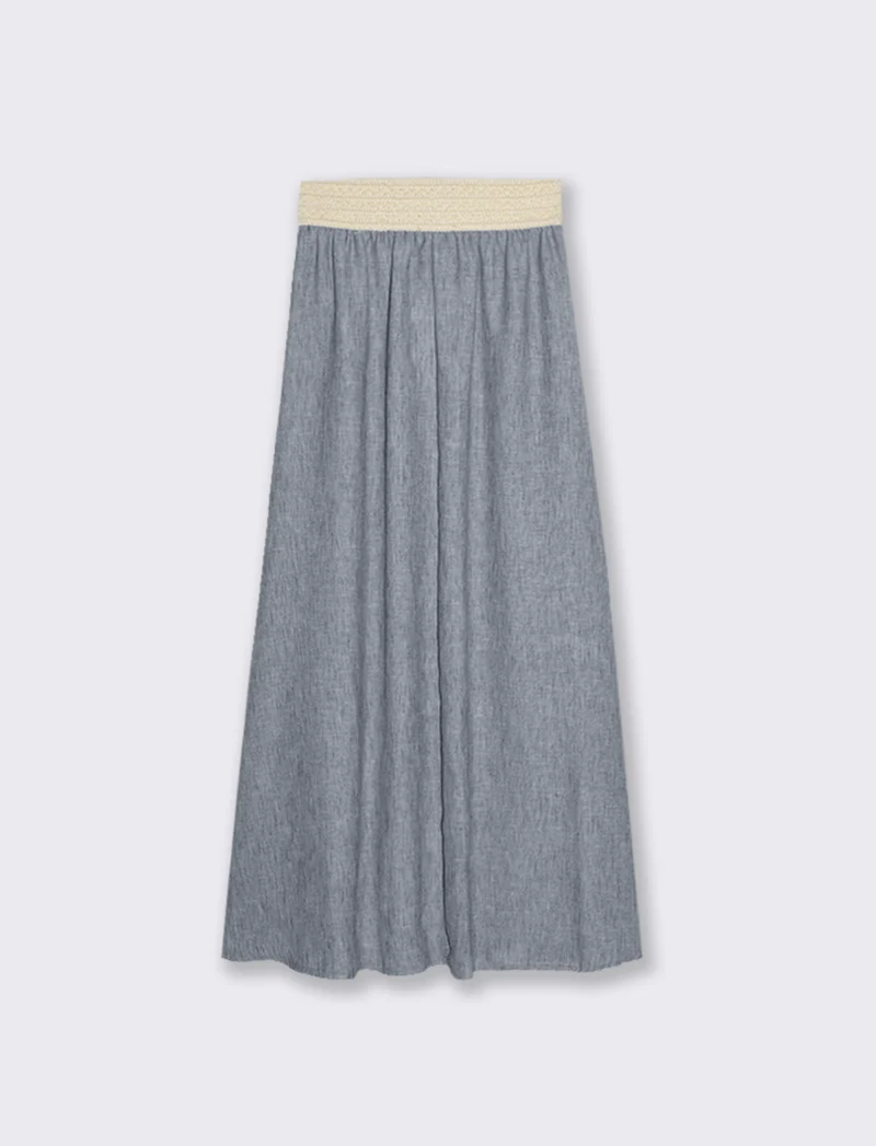 Gonna lunga con elastico in vita - Denim