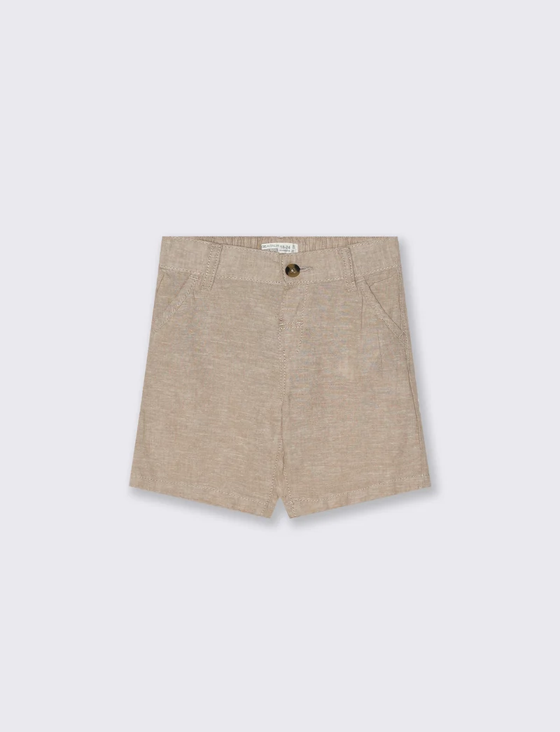 Bermuda in misto lino con tasche frontali - Beige