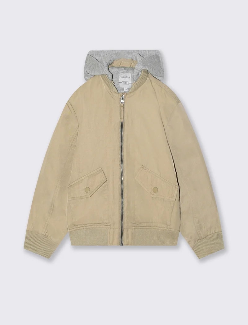 Giubbotto con cappuccio e zip frontale - Beige