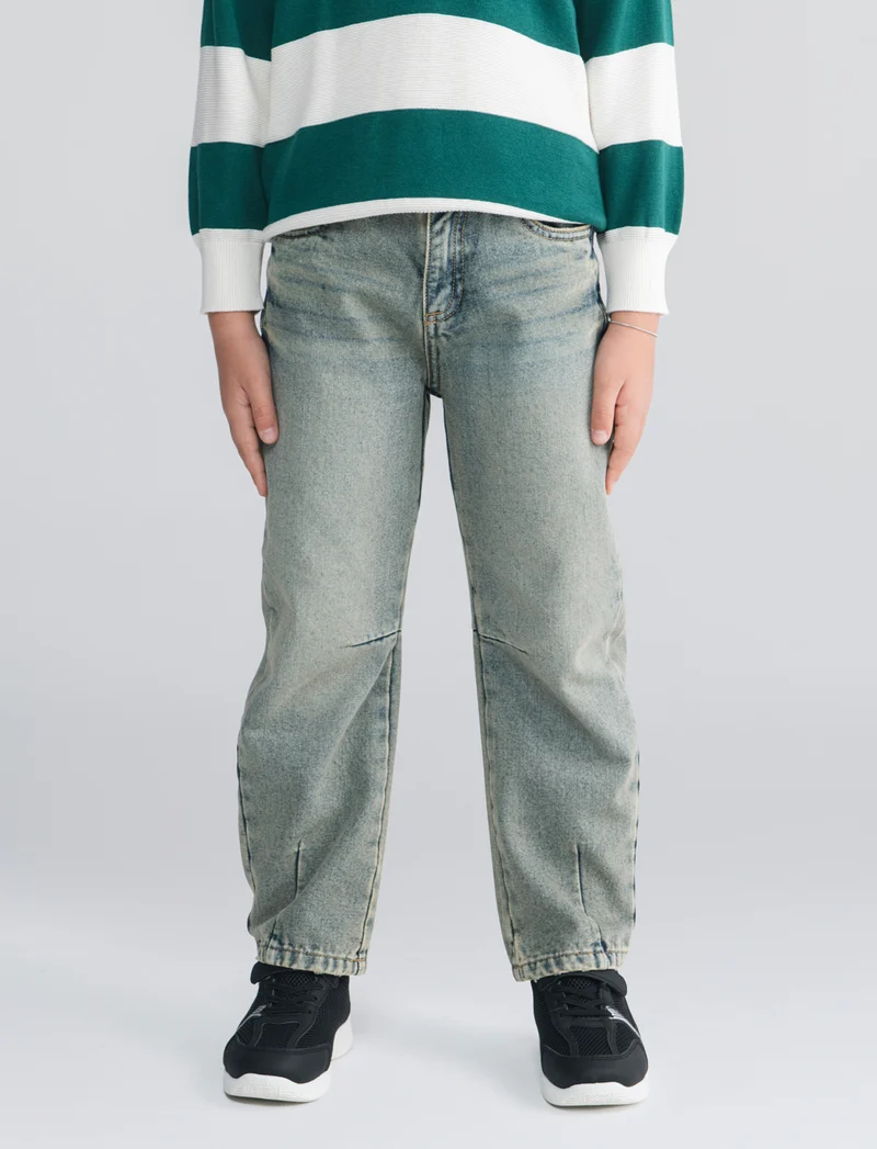 Jeans Over Size con Tache e Vita Regolabile - Denim