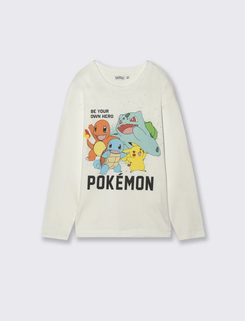 T-SHIRT POKEMON MANICA LUNGA - Bianco