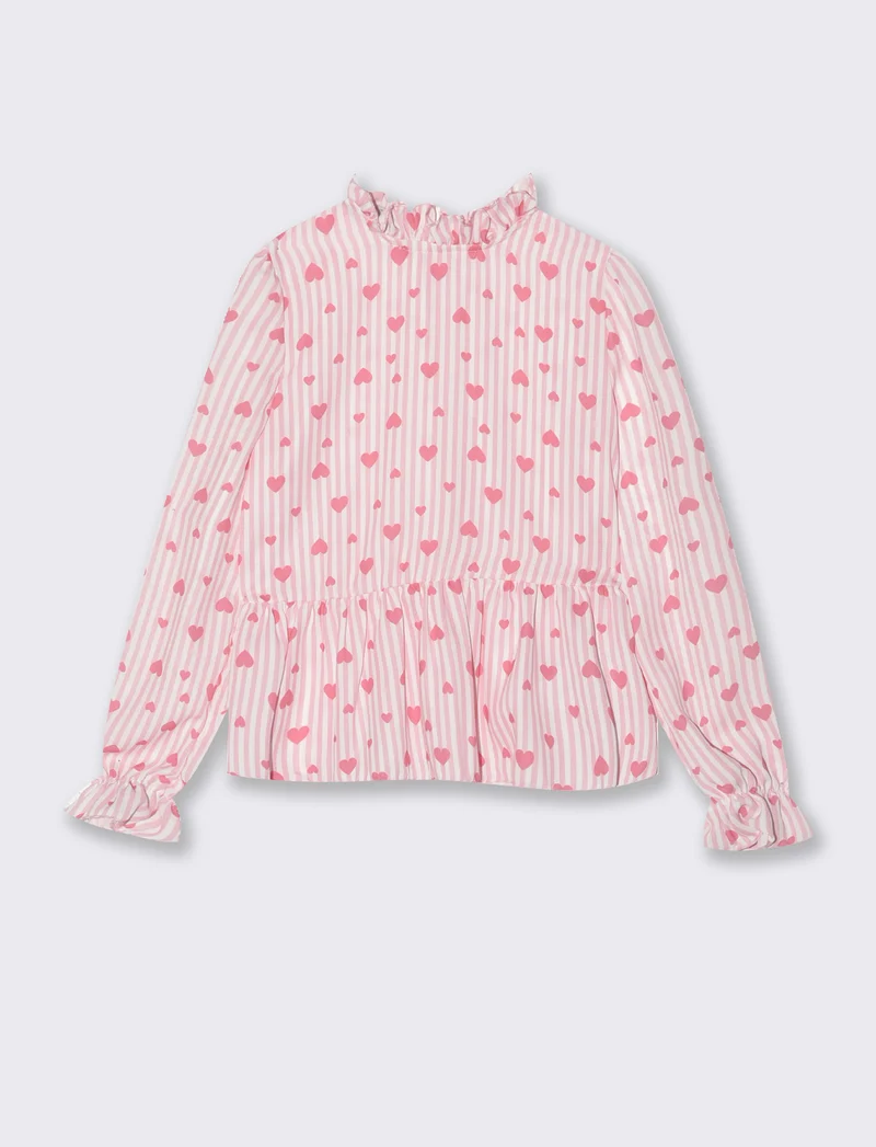 Camicia manica lunga stampata a righe da bambina. - Fantasia