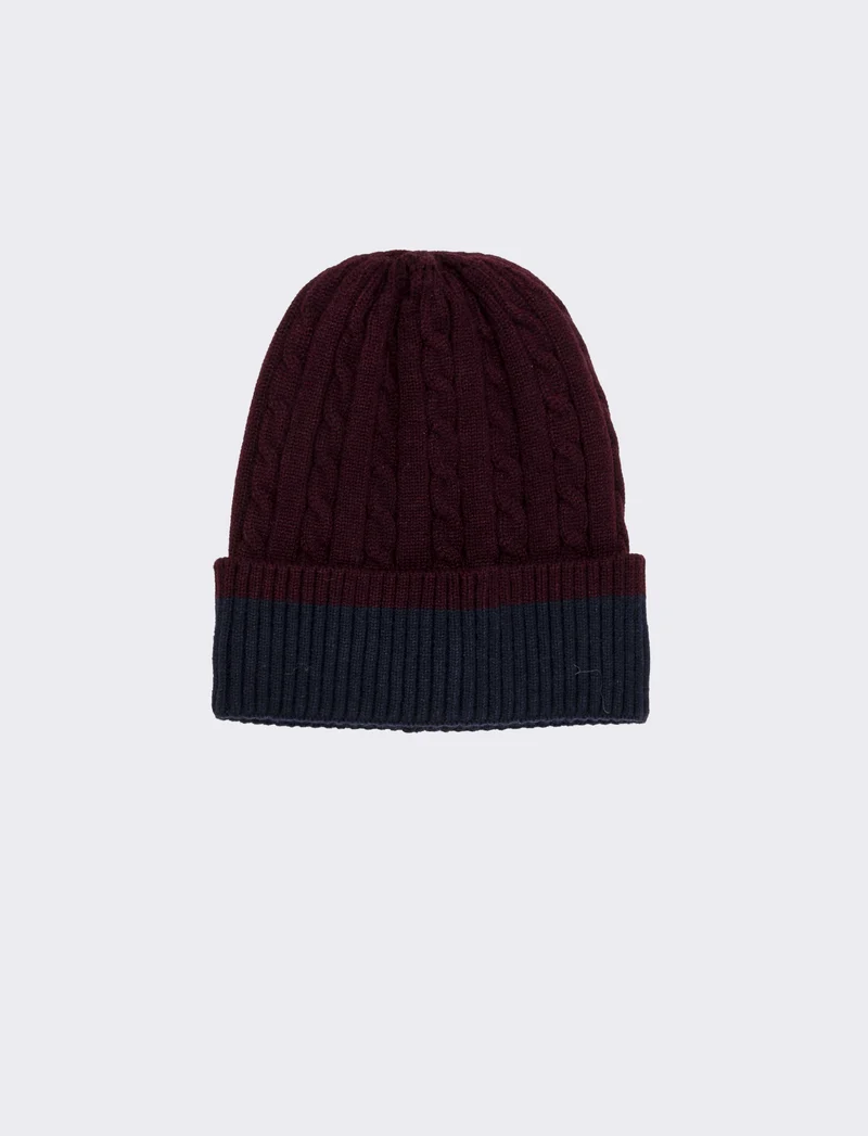 Cappello cuffia a trecce con risvolto uomo - Bordeaux