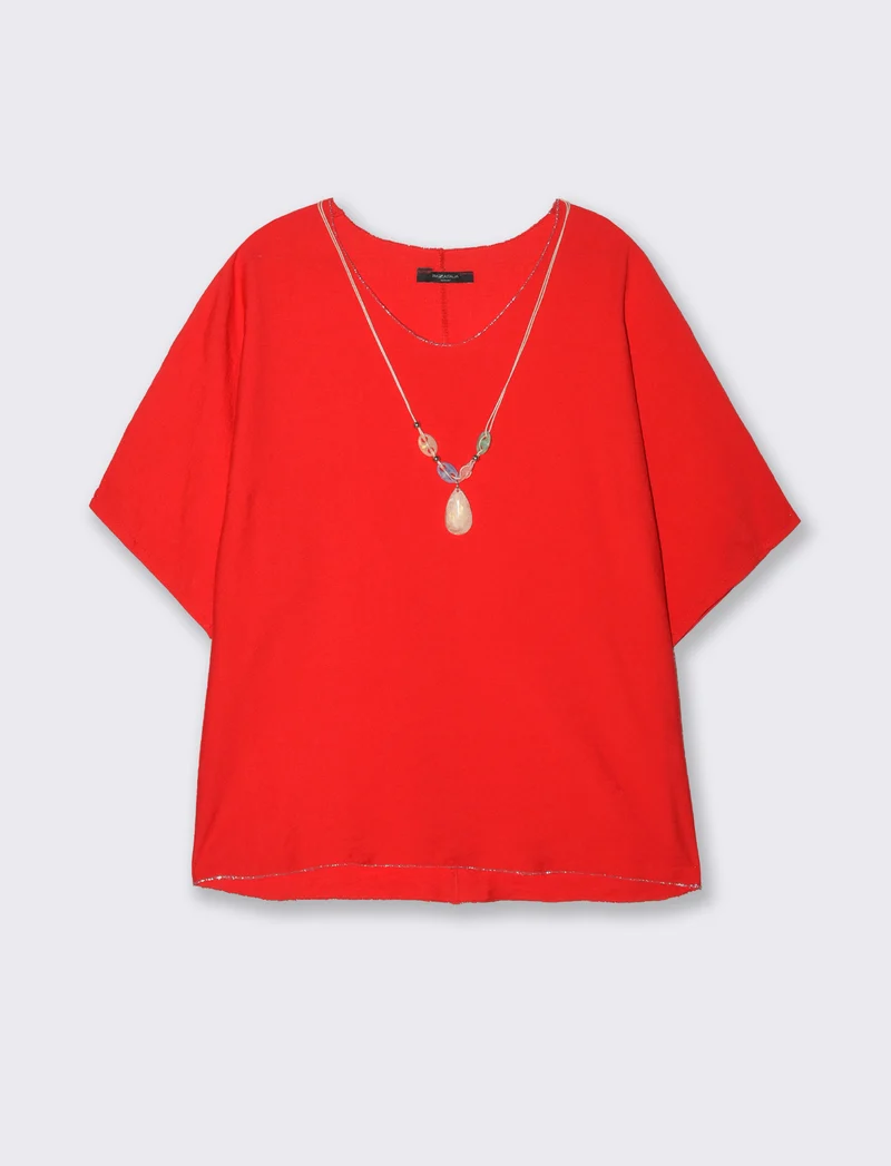 Tshirt over con dettagli in lurex per donna - Rosso