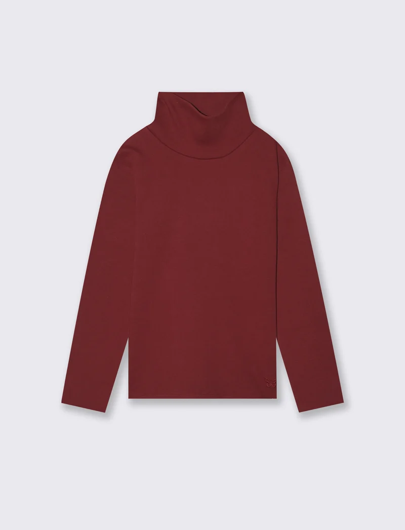 T-shirt collo alto a manica lunga in interlock. - Bordeaux