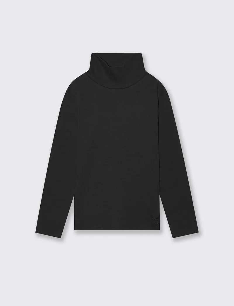 T-shirt collo alto a manica lunga in interlock. - Nero