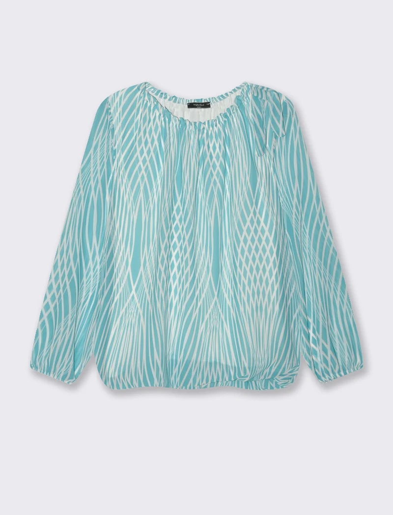 Blusa ampia in tessuto leggero con stampa e fiocco su una spalla. - Verde