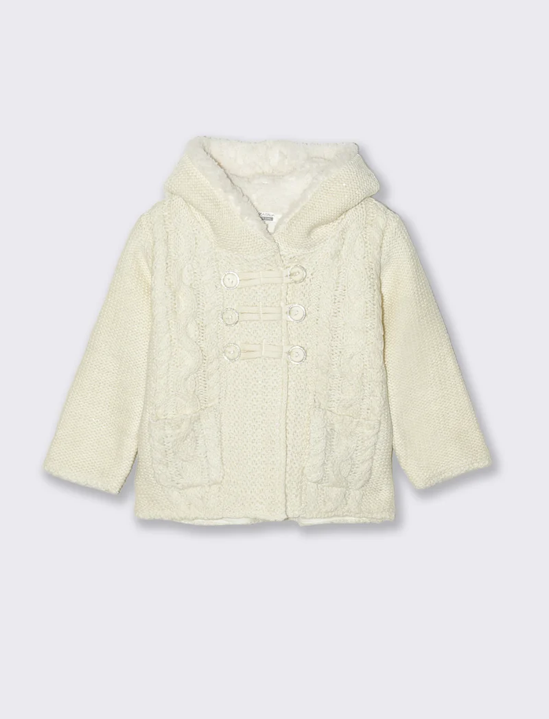 Cardigan con interno in pile - Bianco latte