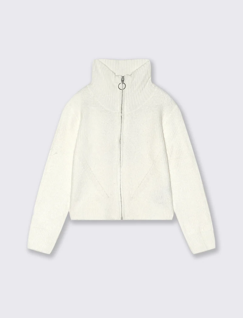 Maglia modello cardigan con zip. - Bianco latte