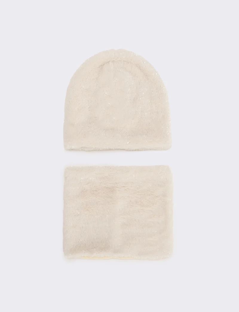 Set bambina collo cuffia acrilico - Beige