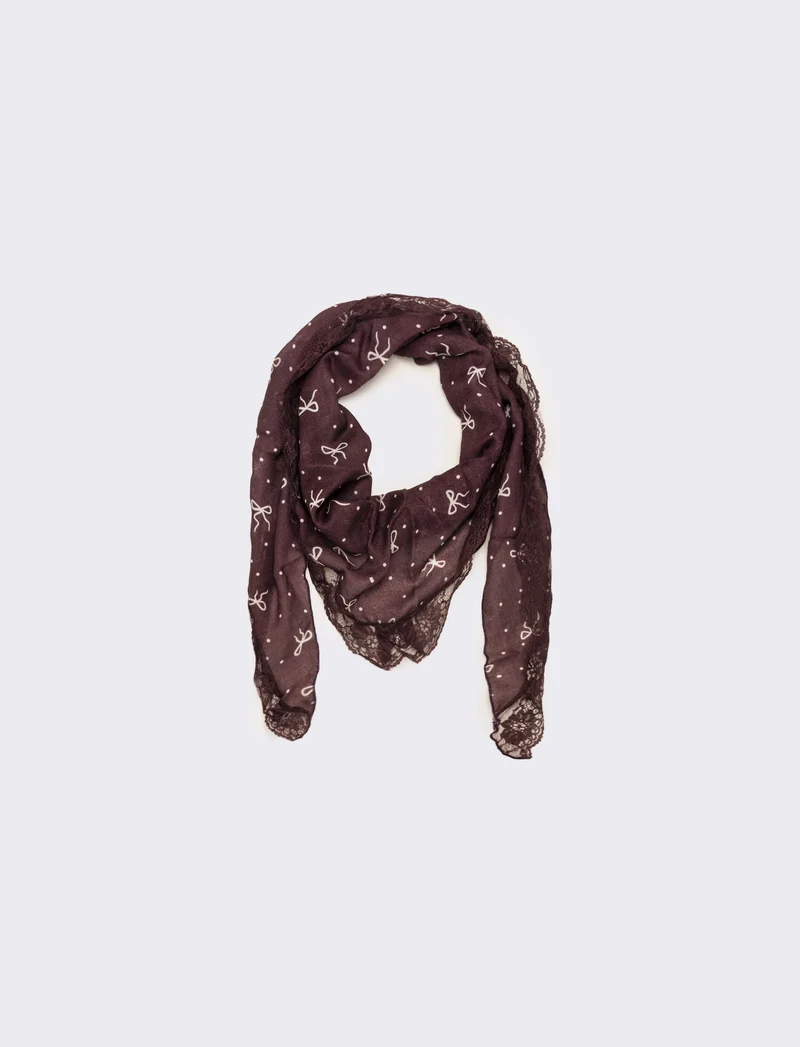 Foulard bambina triangolo con pizzo - Bordeaux
