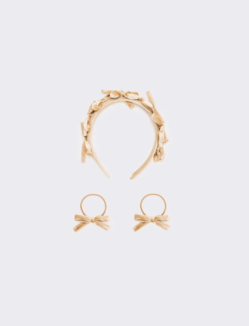 Set velluto con fiocchetti bambina - Beige