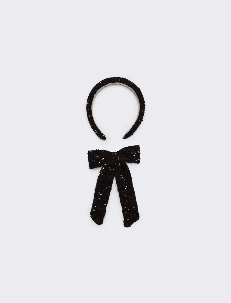 Set con paillettes e fiocco bambina - Nero