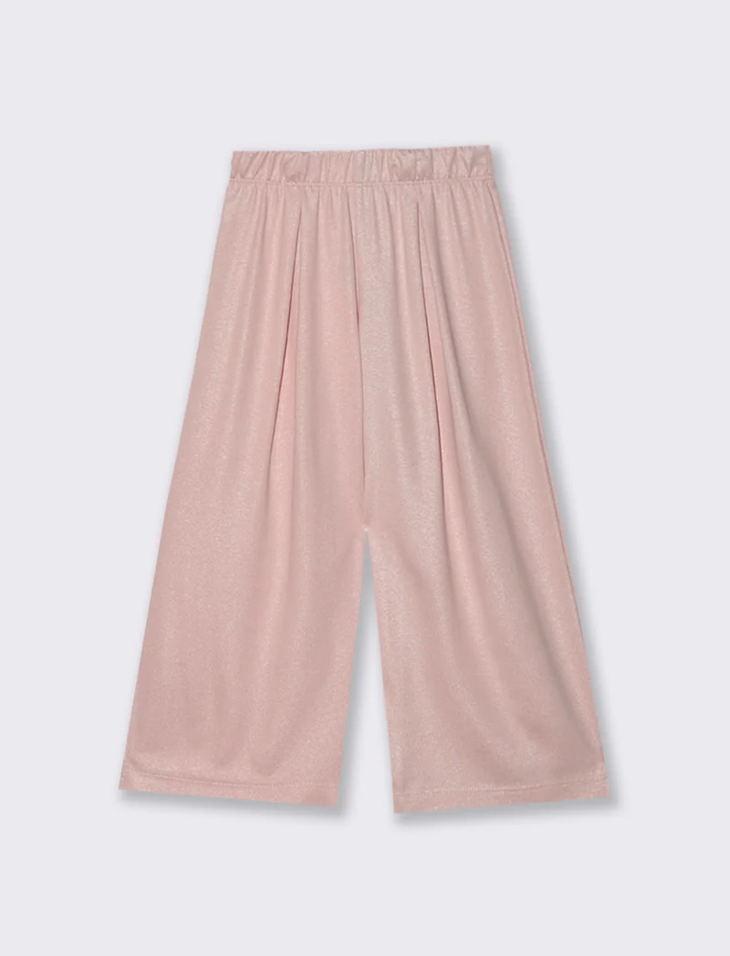 Pantaloni gamba larga da bambina in tessuto effetto lamè. - Rosa