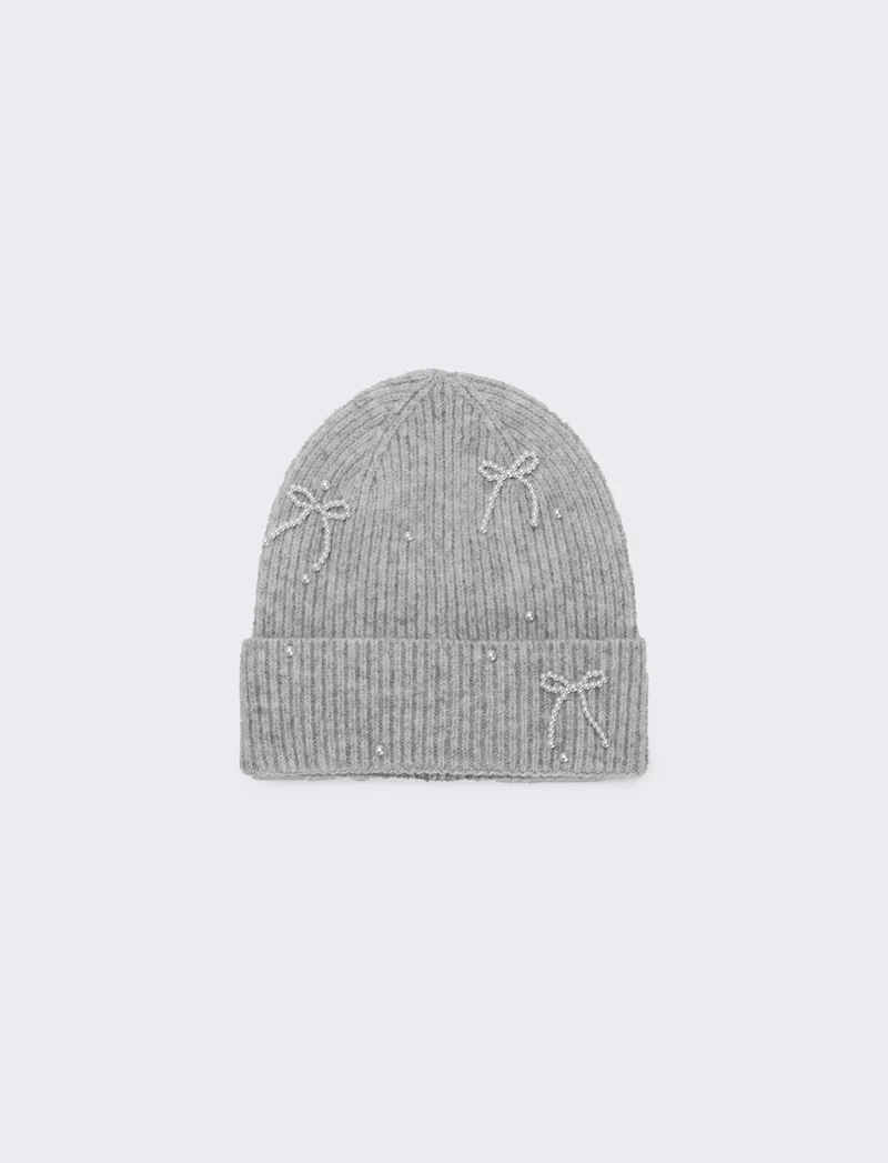 Cappello con fiocchetti in perle - Grigio