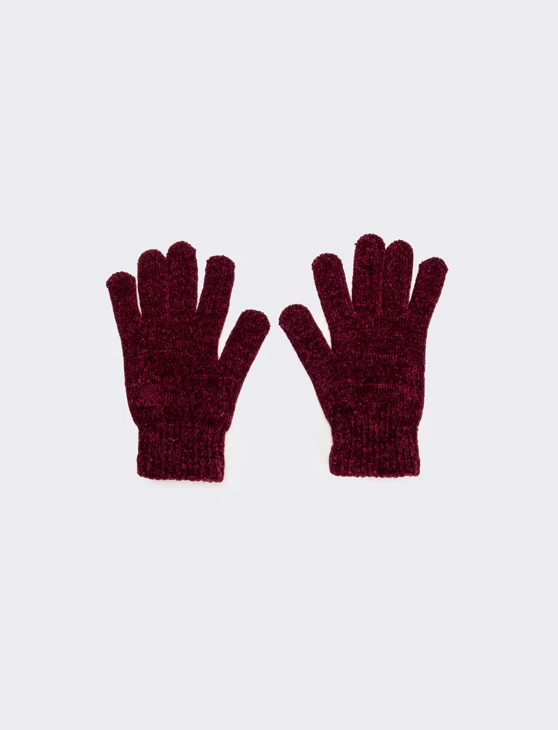 Guanti donna in ciniglia con touch - Bordeaux