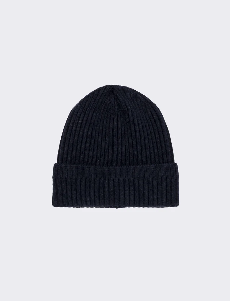 Cappello cuffia con risvolto a costine - Blu