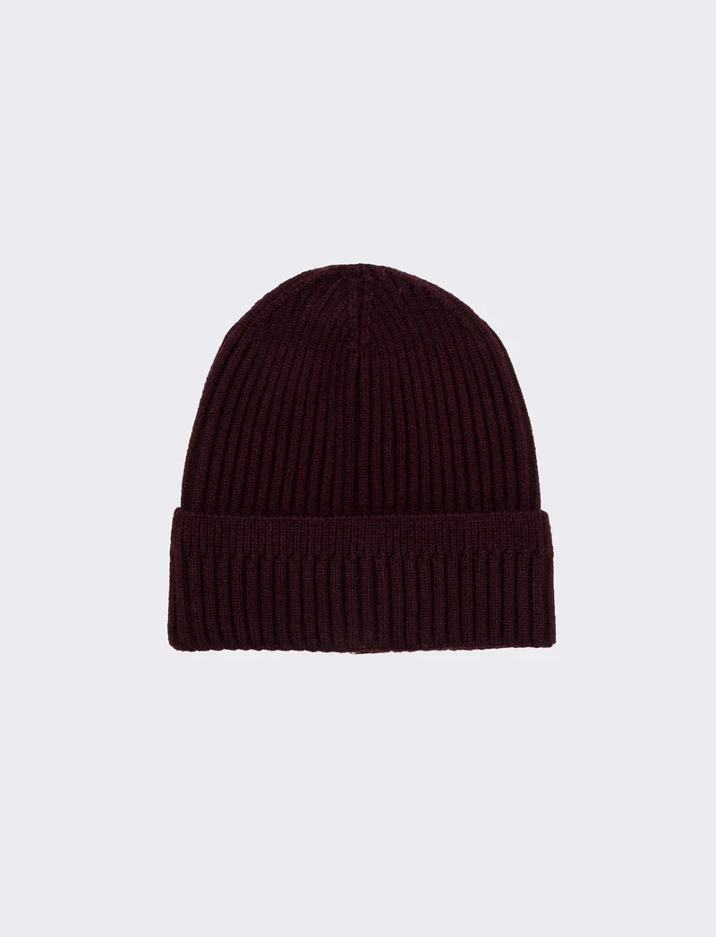 Cappello cuffia con risvolto a costine - Bordeaux