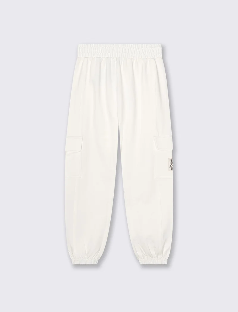Pantalone in felpa da bambina con tasconi - Crema