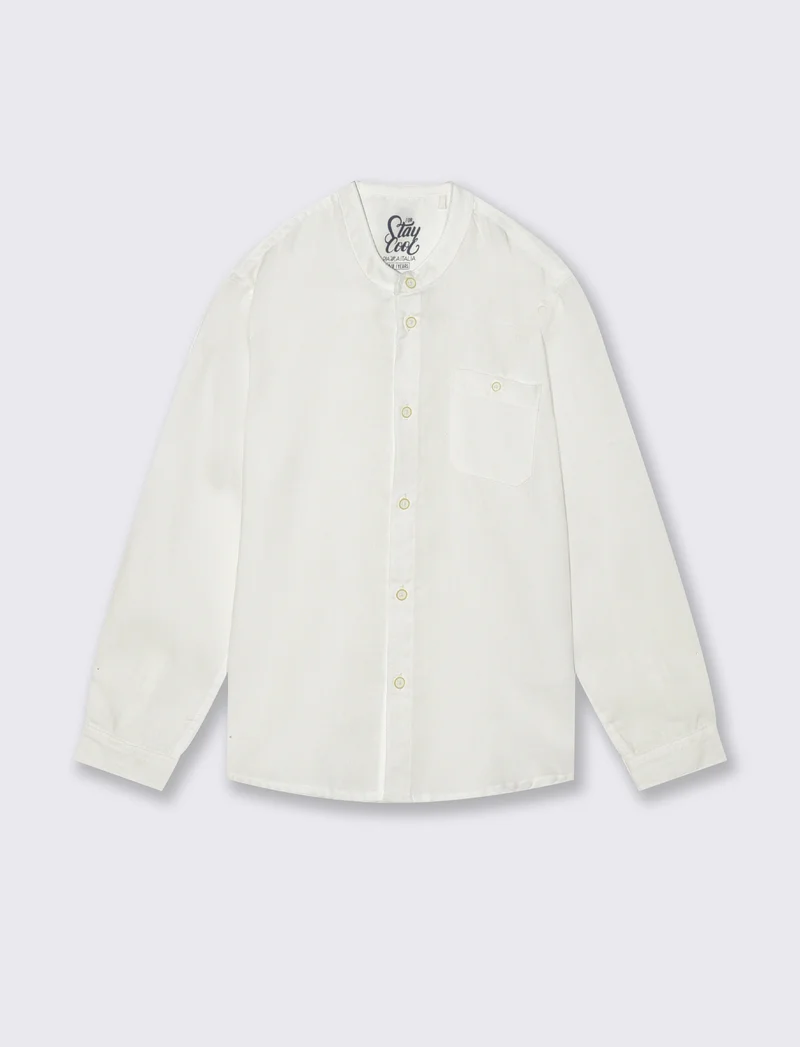 Camicia manica lunga in misto cotone - Bianco latte