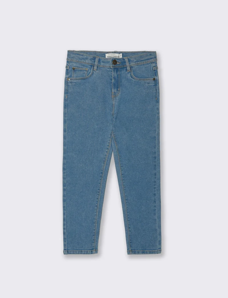 Jeans 5 tasche con vita regolabile - Denim