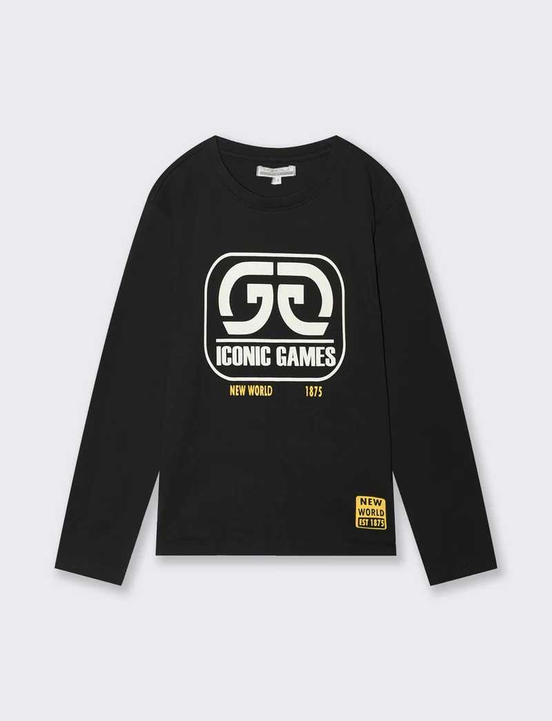 T-shirt maniche lunghe con stampa colori - Nero