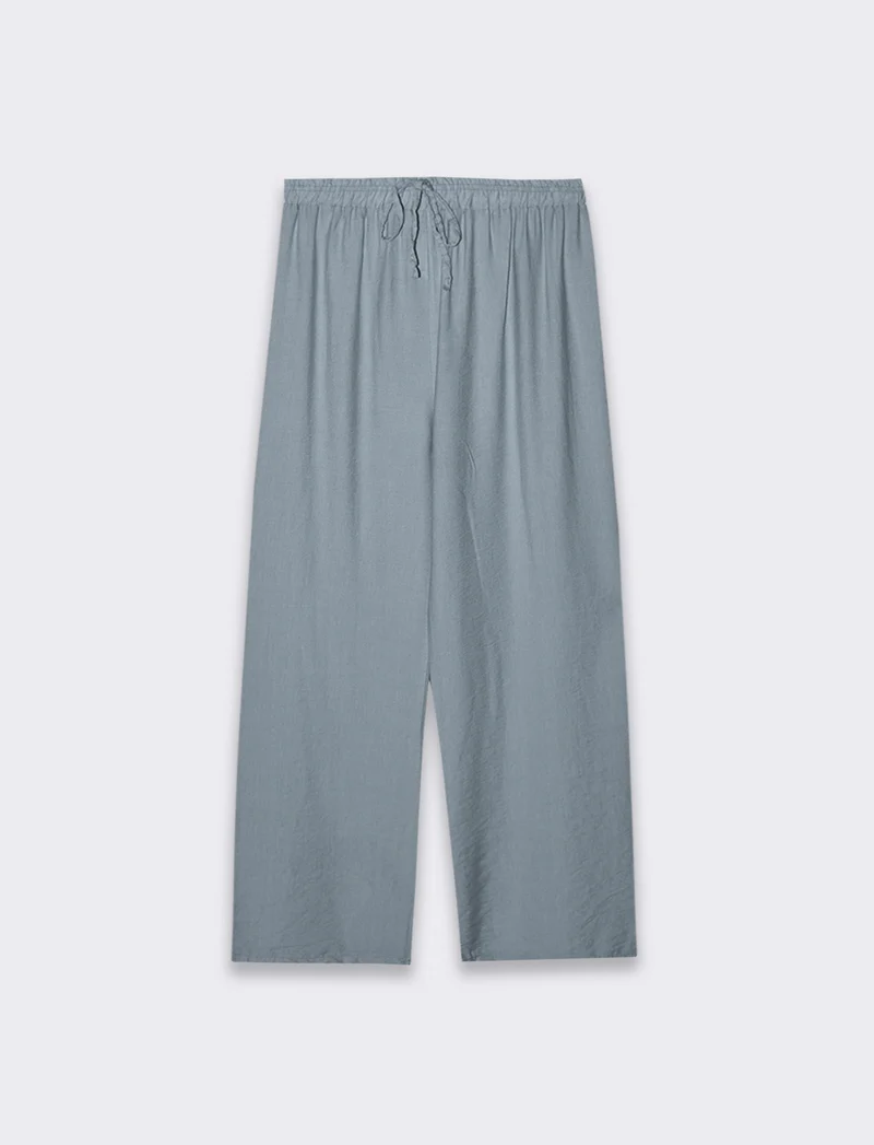 Pantalone con elastico e lacci in vita - Denim
