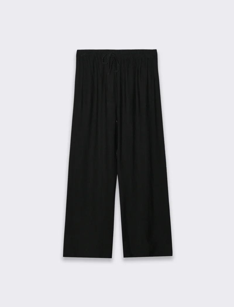 Pantalone con elastico e lacci in vita - Nero