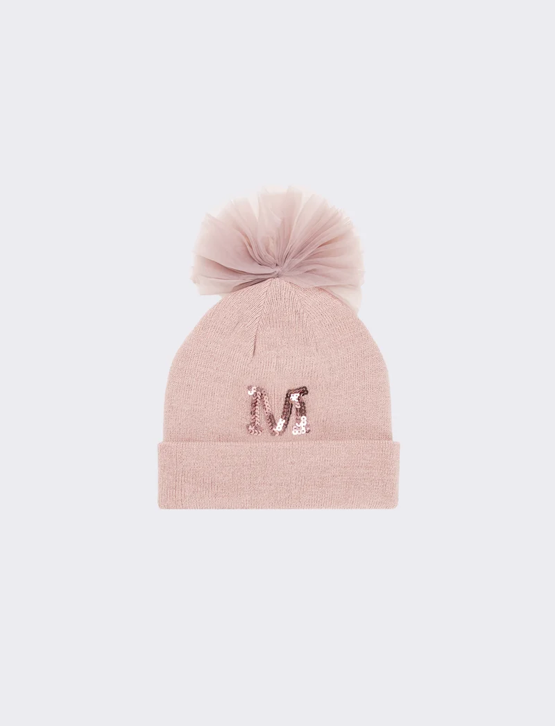 Cappello con fiocco in tulle e lettera paillettes - Var 4